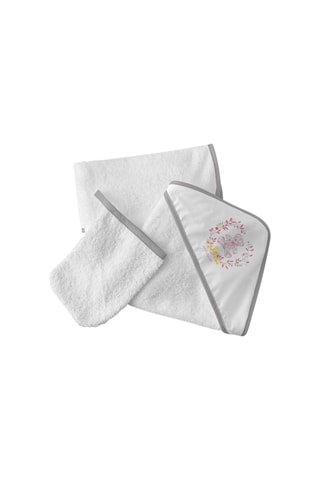 Sortie de bain et gant de toilette Poétik oso lulu - Blanc et gris - 75 x 75 cm