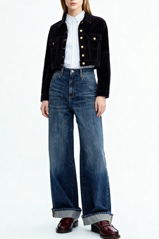 Casaco em veludo em algodão biológico - Azul-escuro