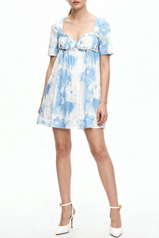 Vestido direito tie and dye - Branco e azul-celeste