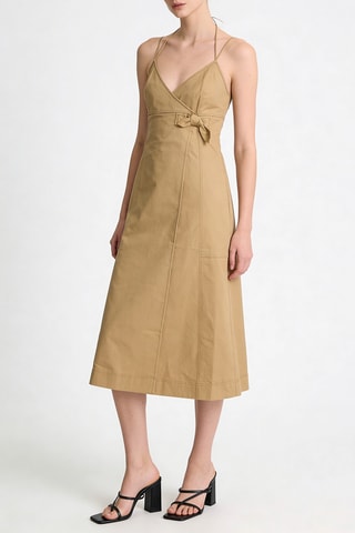 Vestido em algodão biológico sem mangas - Bege