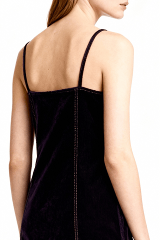 Vestido direito em veludo em algodão biológico - Azul-escuro