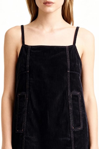 Vestido direito em veludo em algodão biológico - Azul-escuro