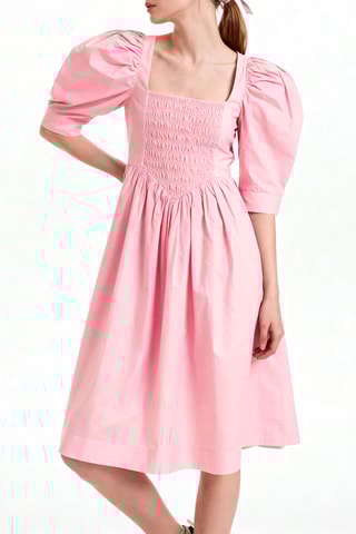 Vestido midi em algodão biológico - Rosa