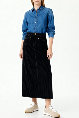 Saia direita em veludo em algodão biológico cintura subida - Preto