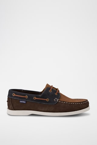 Chaussures bateau en cuir Fably - Bleu et marron