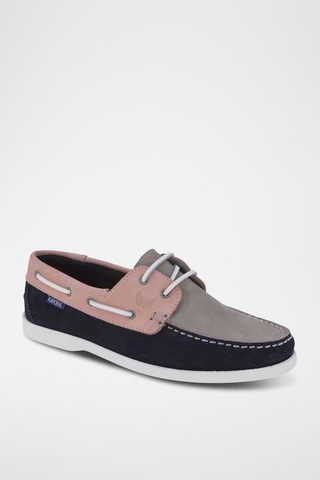 Chaussures bateau en cuir Fably - Bleu et rose