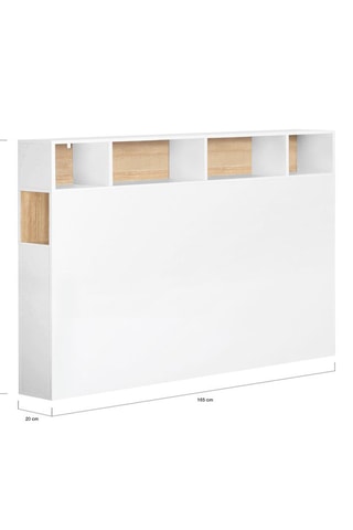 Cabeceira de cama com arrumações Léo - Imitação madeira e branco