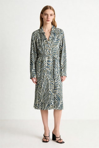 Robe chemise Rumilia - Ecru et bleu pétrole