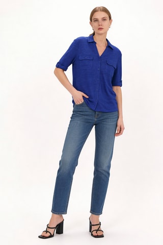 Chemisier en lin Estela - Bleu roi