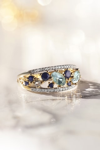 Bague Dahra - Or jaune, diamants, topazes et saphirs