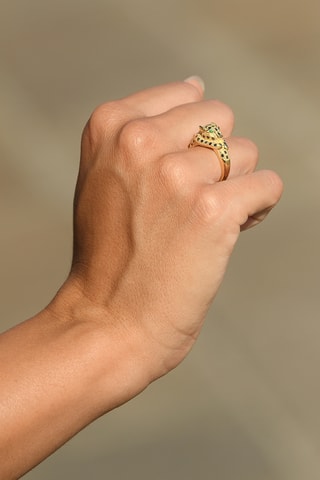 Bague Panthère Noire - Or jaune, diamants et émeraudes