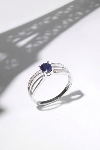 Bague René - Or blanc, diamants et saphir