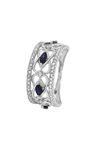 Bague Royal - Or blanc, diamants et saphirs