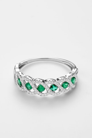 Bague Green Tarlac - Or blanc, diamants et émeraudes