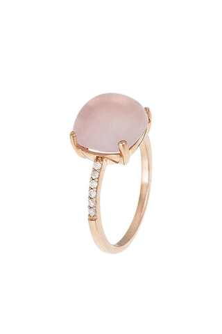 Bague Rose Dragée Or jaune, quartz rose et diamants