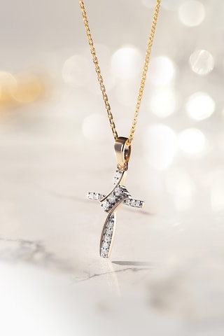 Pendentif Ma croix torsadée - 
Or jaune et diamants