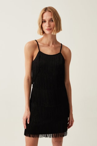 Vestido corto con flecos - Negro
