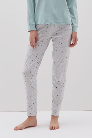 Pijama de algodón orgánico - Gris claro jaspeado y verde agua