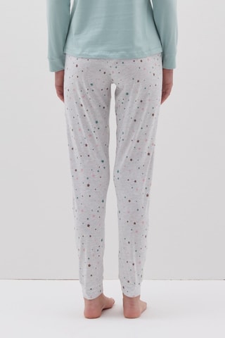 Pijama de algodón orgánico - Gris claro jaspeado y verde agua