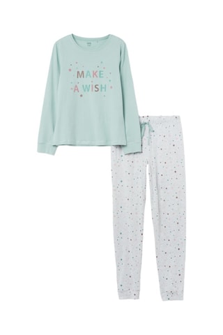 Pijama de algodón orgánico - Gris claro jaspeado y verde agua