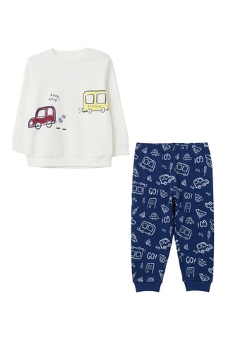 Pijama de algodón orgánico - Blanco y azul marino