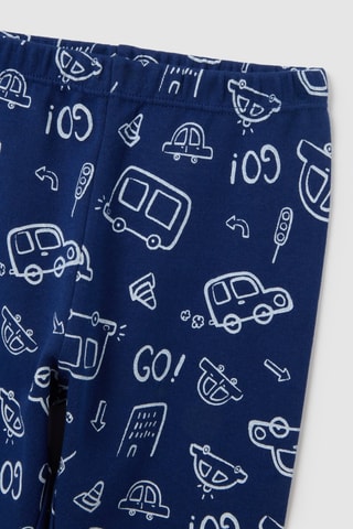 Pijama de algodón orgánico - Blanco y azul marino