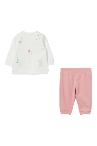 Camiseta y pantalón de algodón orgánico - Rosa y blanco