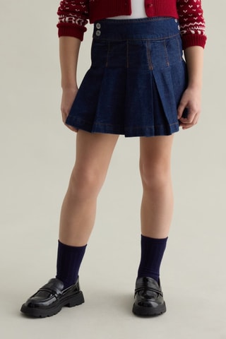 Falda plisada vaquera - Azul marino