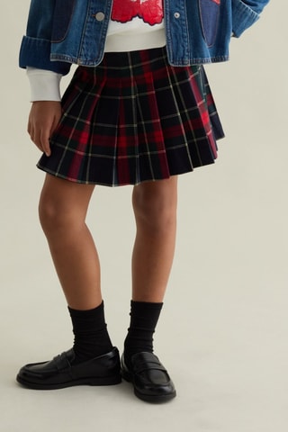 Falda plisada - Azul oscuro y rojo