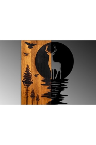 Décoration murale Cerf et forêt - 43 x 58 x 3 cm - Naturel et noir