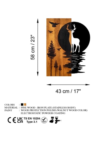 Décoration murale Cerf et forêt - 43 x 58 x 3 cm - Naturel et noir
