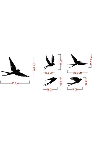 Décoration murale 5 oiseaux - 33 x 22,5 cm - 13,5 x 17 cm - 16 x 10 cm - 23,5 x 15,5 cm - 17 x 10 cm - Noir