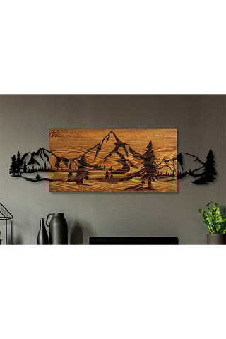 Décoration murale en bois Mountain Range - 93 x 29 cm - Naturel et noir