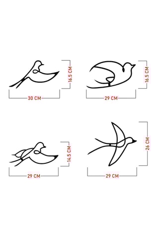 Décoration murale 4 oiseaux - Noir - 30 x 16,5 cm - 29 x 16,5 cm - 29 x 14,5 cm -29 x 26 cm