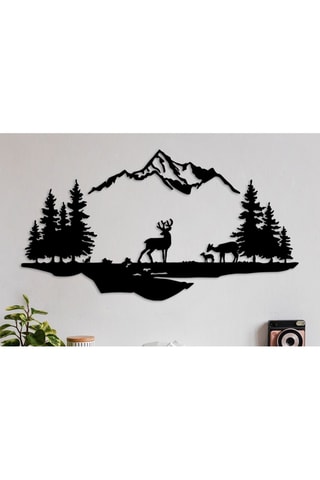 Décoration murale Cerf et Paysage - 38 x 11 cm - 70 x 38 cm - Noir