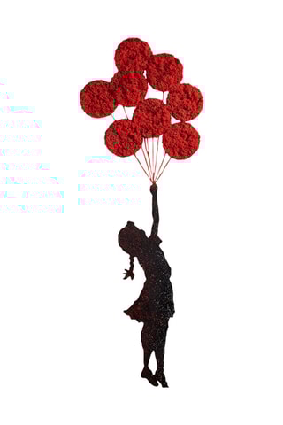 Adorno mural «Niña con globo» de Banksy - 100 x 34 cm - Negro y rojo
