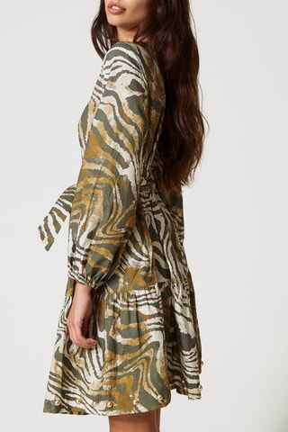 Robe volantée - kaki et blanc