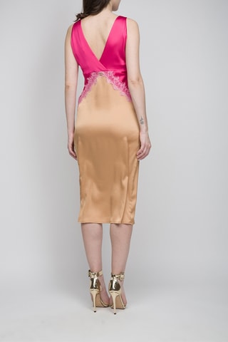 Robe midi - Fuchsia et marron