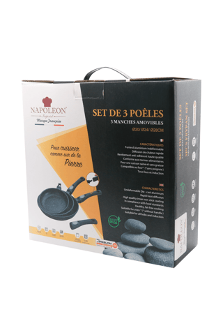 3 poêles revêtement Greblon® C3 - 20, 24 et 28 cm