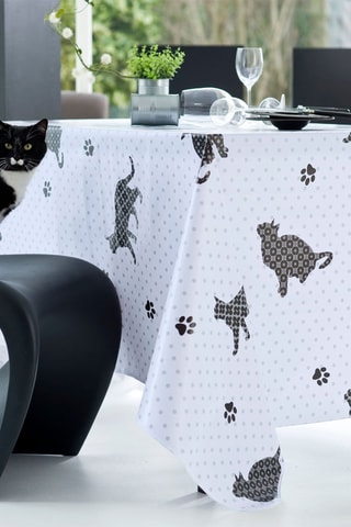 Tovaglia rettangolare in tela cerata Cat - Bianco e grigio