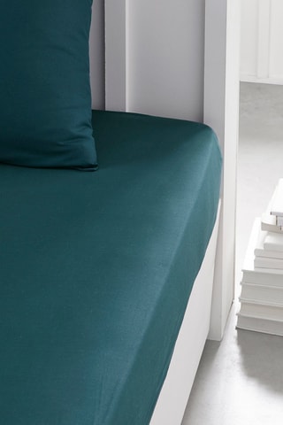 Sábana bajera de algodón bio 57 hilos/cm² Organic - Azul pavo