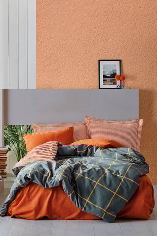 Parure copripiumino in cotone 57 fili/cm² Stark - Arancione e grigio