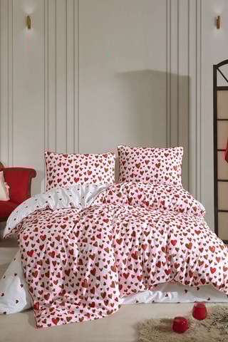 Copripiumino in cotone 57 fili/cm² Amour  - Rosso e bianco