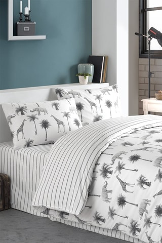 Copripiumino Jungle in cotone 125 fili/cm² - Bianco e grigio