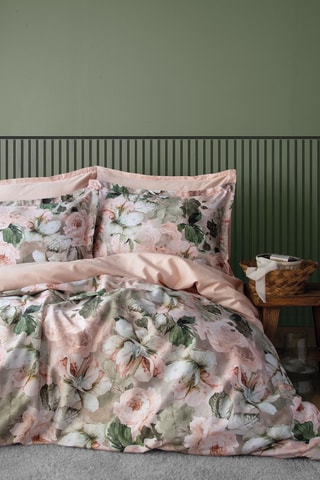 Parure copripiumino in raso di cotone Rosière 83 fili/cm² - Rosa e verde