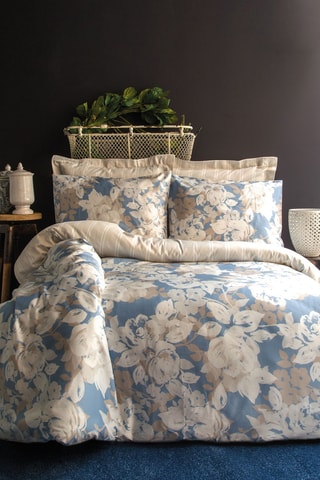 Parure copripiumino double face in raso di cotone - 83 fili/cm² - Blu