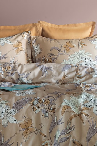 Parure copripiumino in raso di cotone Botanist 83 fili/cm² - Beige