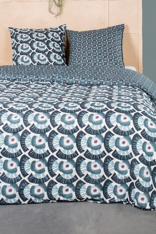 Parure copripiumino in cotone 57 fili/cm² Sunshine - Bianco e blu