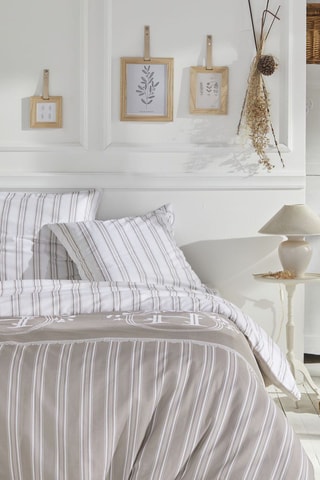 Parure copripiumino in cotone 57 fili Charme - Beige e bianco