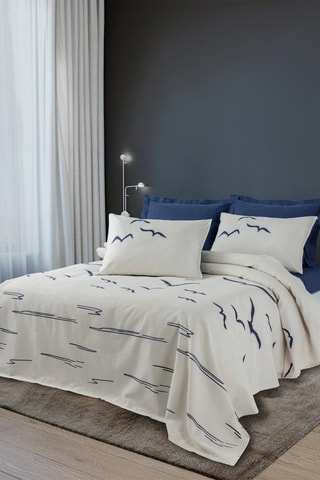 Colcha Larum - Crudo y azul